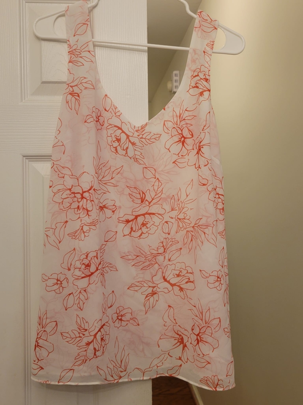 CAbi White Camisole with Coral Floral Outline
